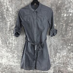 Miss Bisou Size S Casual Button Shirt Dress Gray Collar Long Sleeve Pocket